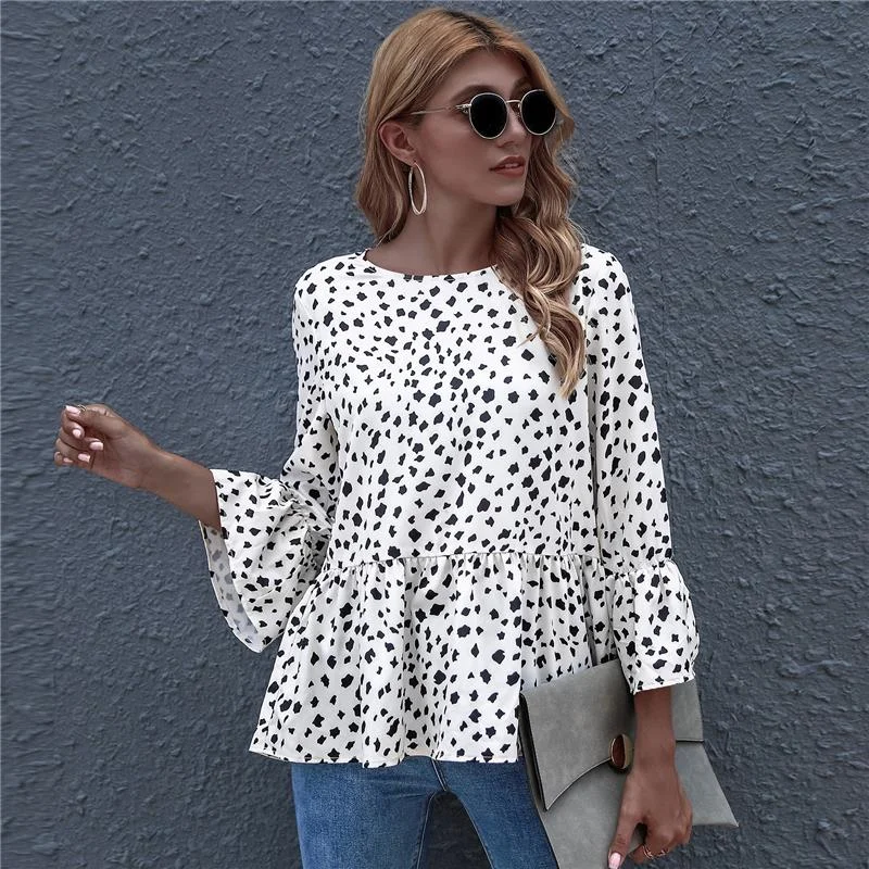 

Осенняя женская блузка, женские шикарные топы и блузки, свободные шифоновые рубашки с круглым вырезом и длинными рукавами, рождественские ж...