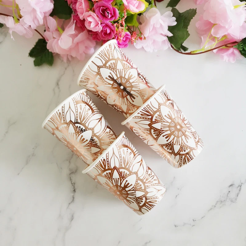 Cups 8pcs 8 шт./лот цветок розовое золото бумажные тарелки для дня рождения праздничные блюда Пастельная тарелка с золотой фольгой детский душ свадебный Декор посуда - Цвет: Cups 8pcs