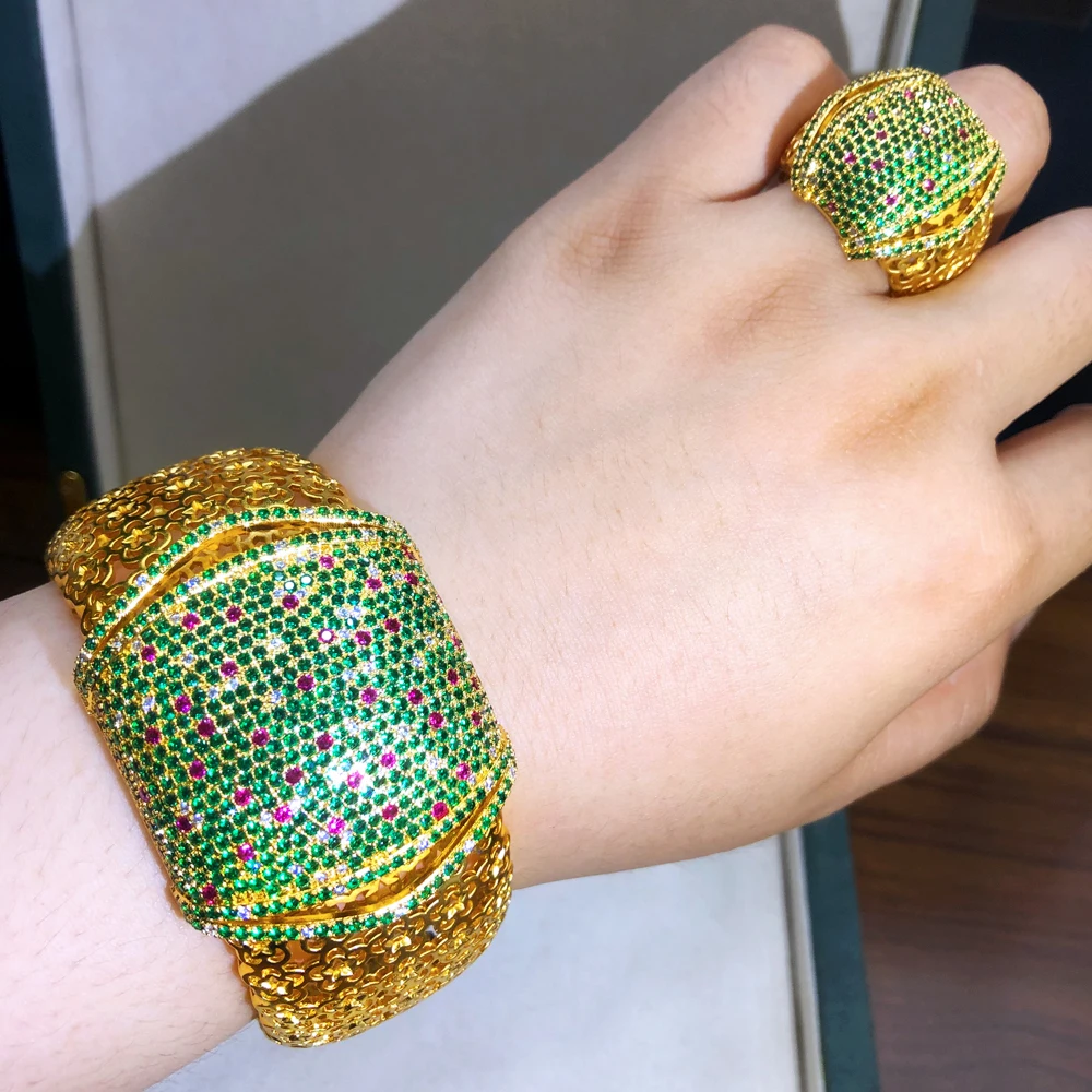 

GODKI Luxury Hollow Lace 5PCS Bracelet Ring Earring Set For Women Wedding Bridal Zircon African/Indian/Dubai Bridal Jewelry Set