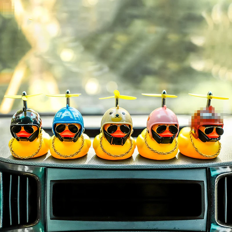 

Car Yellow Duck With Helmet Broken Wind Pendant Car Accessories Without Lights