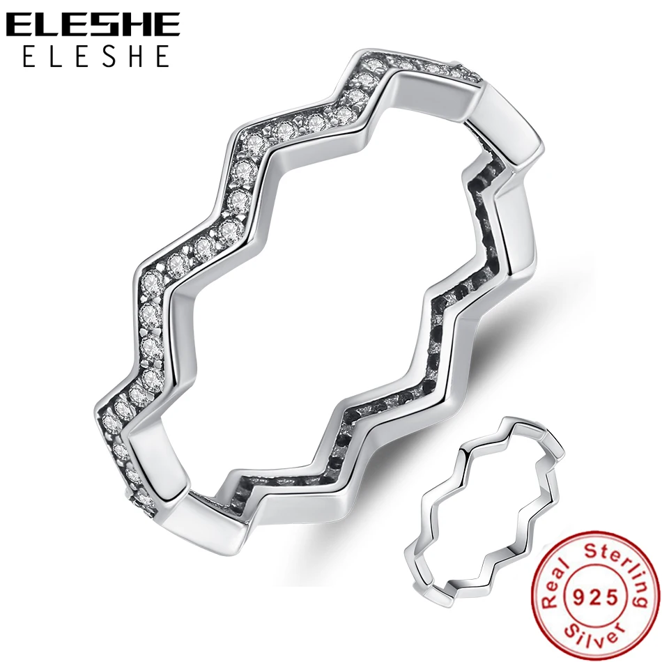 ELESHE Authentic 925 Sterling Silver Ring Female Simple Geometric Wave Rings for Women Girls Wedding Engagement Fashion Jewelry | Украшения
