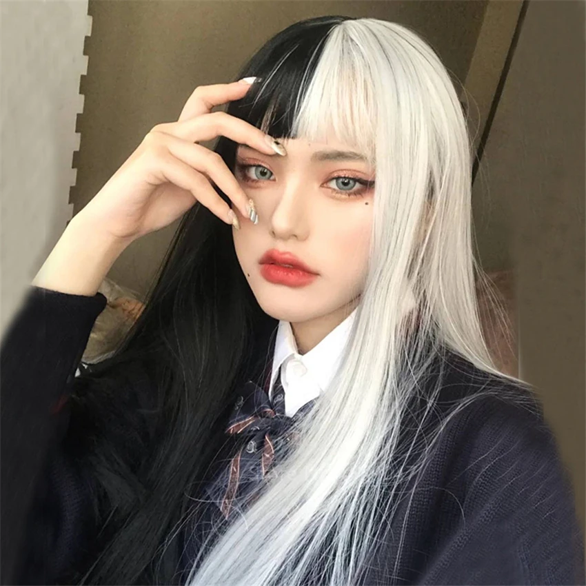 Женский парик с аниме Csoplay длинные прямые желтые и черные волнистые челки