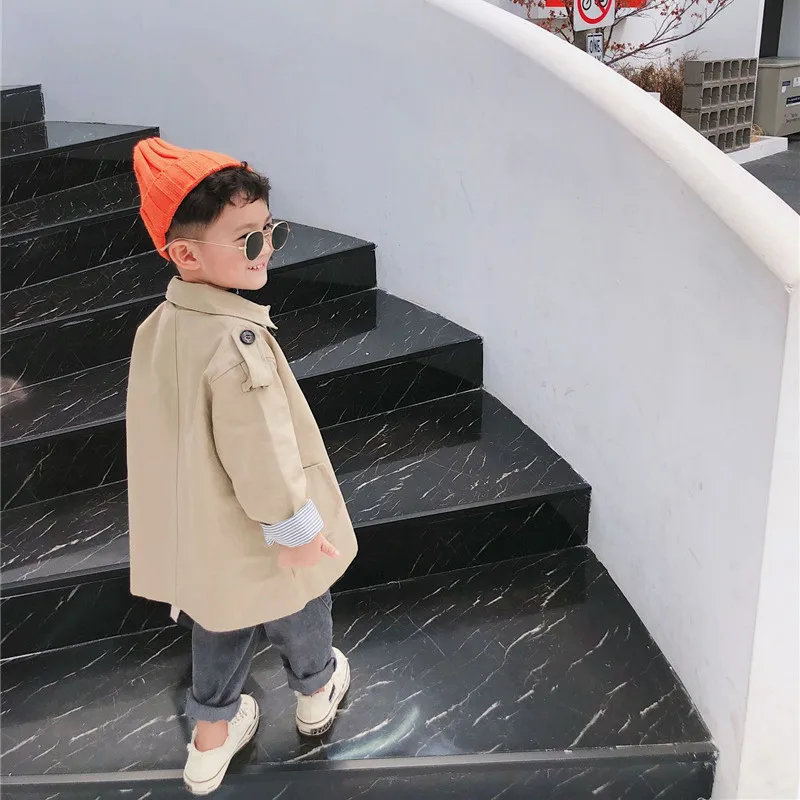 Spring Fall New Boys Girls Solid Color Casual Trench Coat Children Fashion Mid-Length Windbreaker Kids Turn-down Collar Clothes
