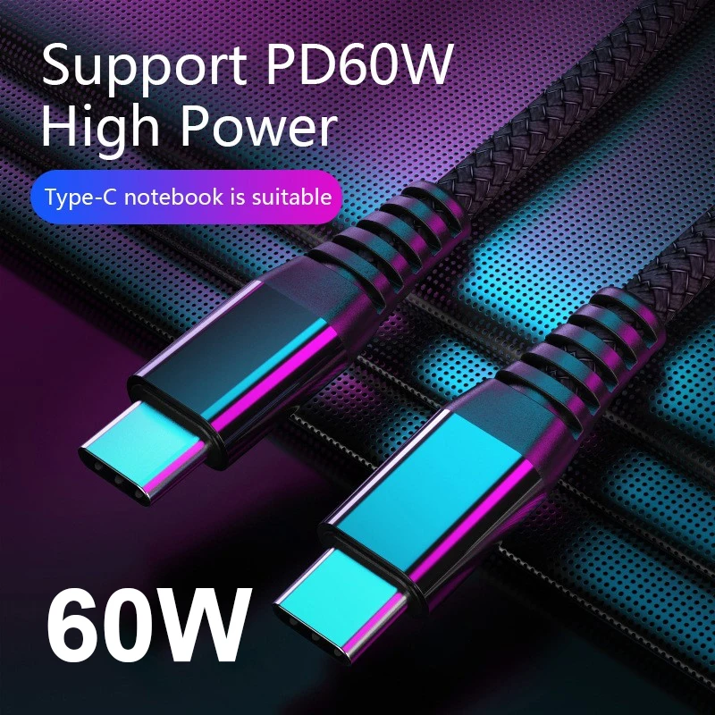Кабель USB для зарядки 60 Вт кабель передачи данных Type c с двумя головками типа C к type
