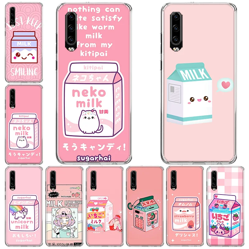 

Kawaii Japanese Strawberry Milk Phone Case For Huawei Mate 40 Pro 30 20 Lite 10 Huawei P30 Lite P50 Pro P40 P20 P10 Cover Coque