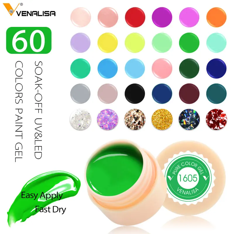 

60pc Venalisa UV Gel Polish Nail Art Gel Paints Manicure 60 Color UV LED Soak Off DIY Painting Gel Ink Gel Nail Polishes Lacquer