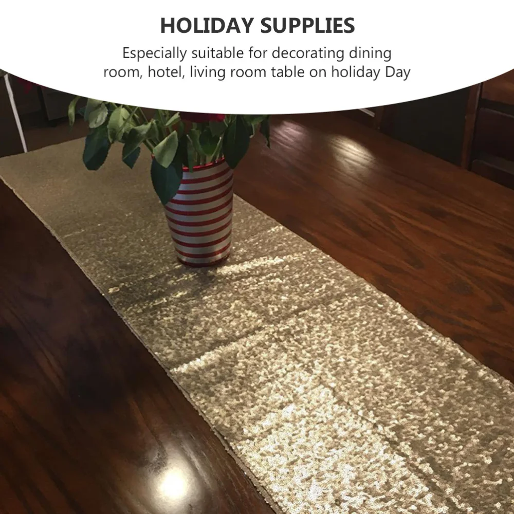

1Pc Beautiful Table Cover Party Tablecover Home Sequins Table Runner (Golden)