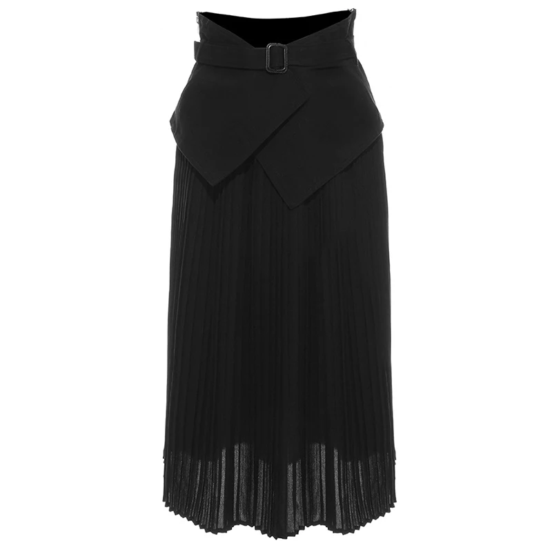 

JCHB 2021 Cummerbunds Women High Waist Midi Skirt Chiffon Summer Pleated Skirt High Street