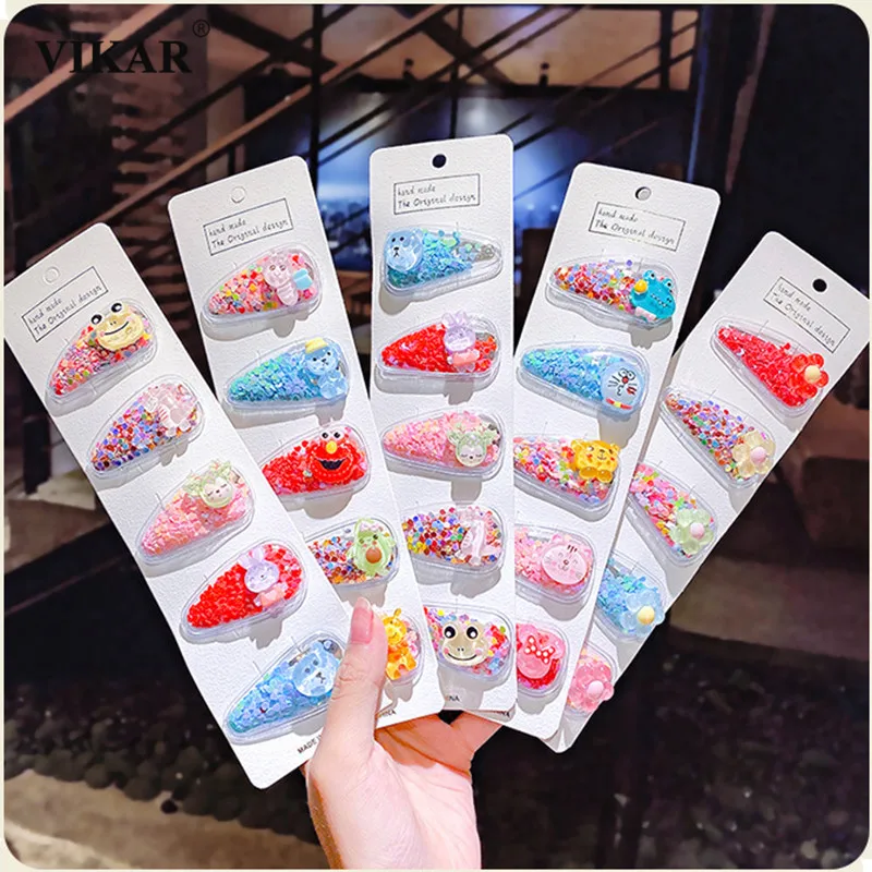 Модные Красочные заколки для волос с героями мультфильмов девочек 5 шт./компл.