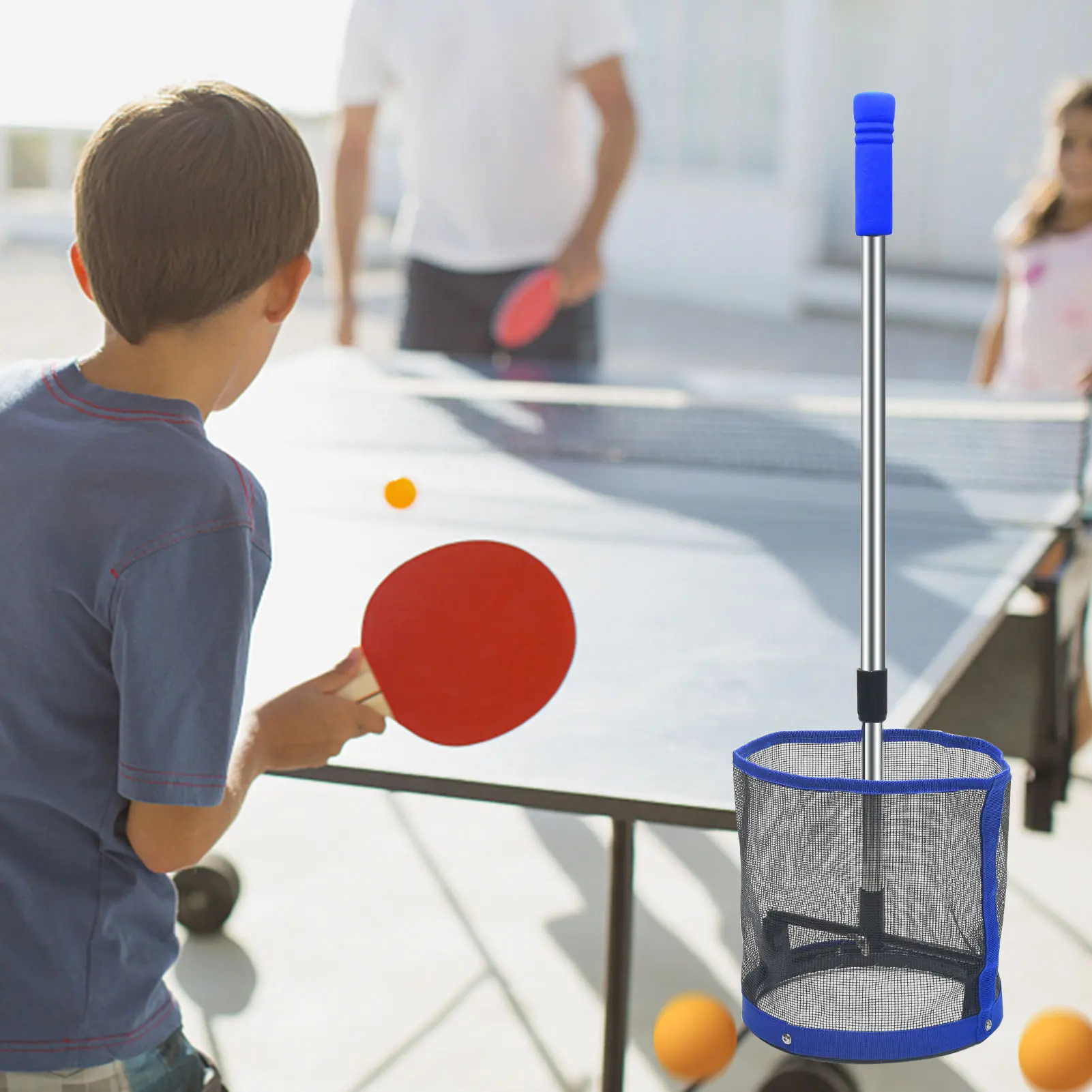 

Net Bag Adjustable Height Table Tennis TIime Saving Collector Pingpong Ball Picker Training Tool Aluminum Alloy Pick Up Gym