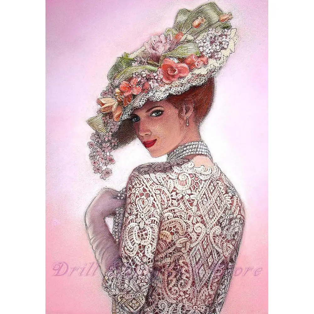 5d diy Алмазная картина леди с цветком шляпа улыбка полная дрель вышивка крестиком