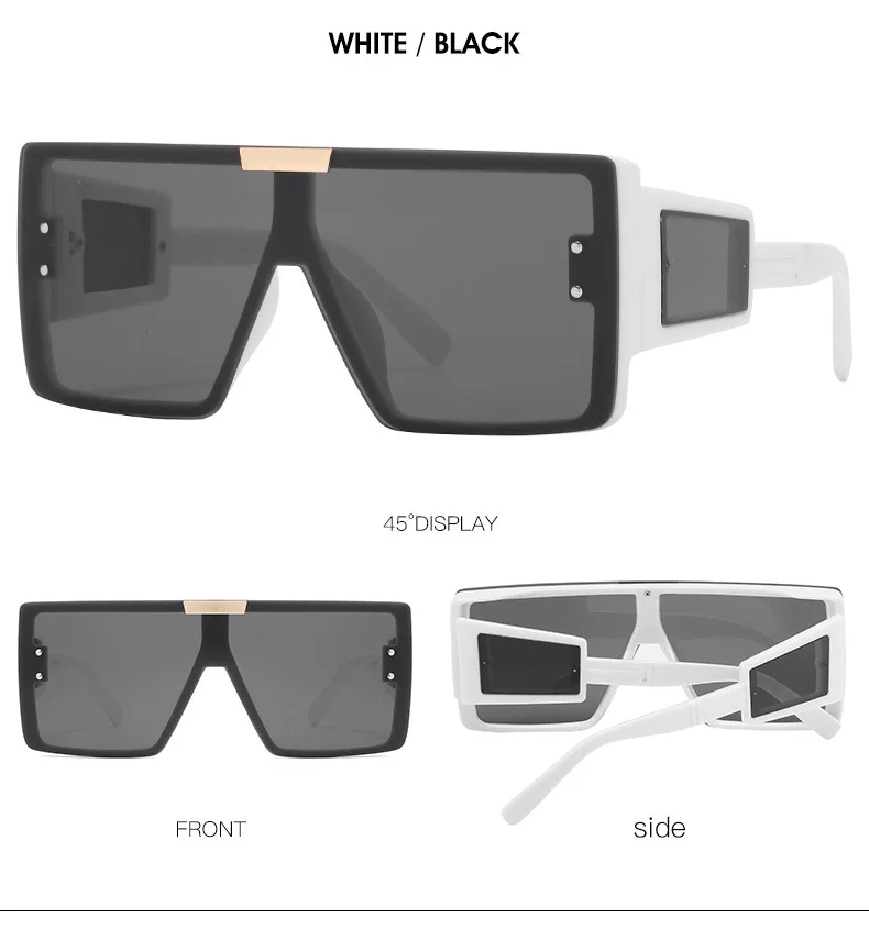 Übergroßen Goggle Platz Sonnenbrille Frauen Marke Steampunk Einem Stück Flachen Top Sonnenbrille Männer Vintage Großen Rahmen Brillen UV400 – Detail 6