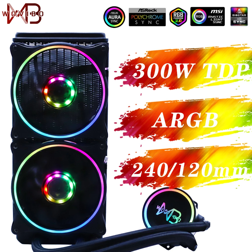 Водяное охлаждение компьютера 120 мм 240 Процессор кулер RGB PWM 4PIN Ventilador для Intel LGA 1200