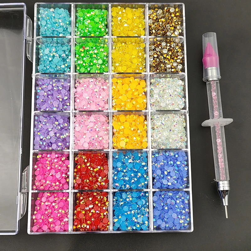 

2400pcs SS16 4mm Mixed Jelly Colors Acrylic Reinestones Flatback Resin Hot Fix Stones Manicure DIY Flatback Beads