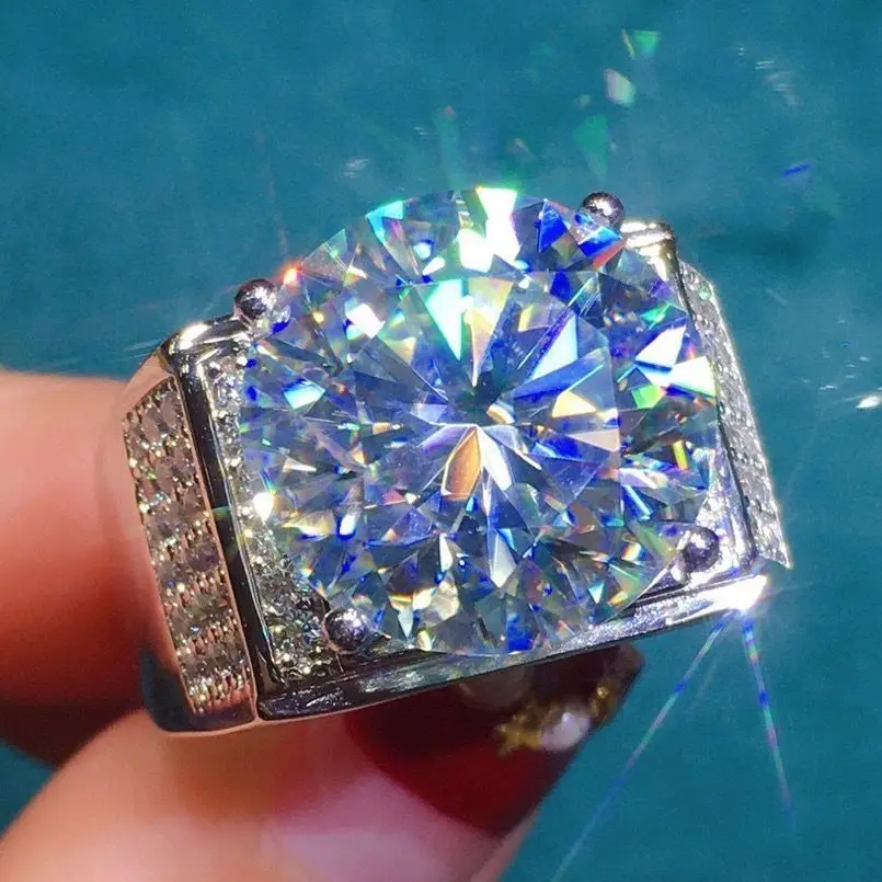 

Мужское кольцо с бриллиантом Муассан, ювелирный аксессуар из одного камня 10 карат, восемь сердец со стрелой, огранка живым ртом