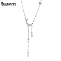 qeenkiss nc743 fine jewelry wholesale fashion woman girl birthday gift moon star aaa zircon tassel clavicle pendant necklace