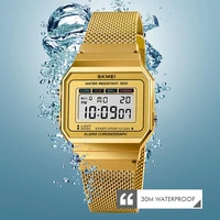 skmei luxury brand watch classic men women watches stainless steel led alarm stopwatch simple digital wristwatches reloj hombre