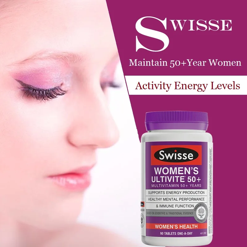 

Swisse Compound Vitamins for 50+ Women Maintain Activity Energy Levels Mental Alertness Stamina Vitality when Stress Vegetarians