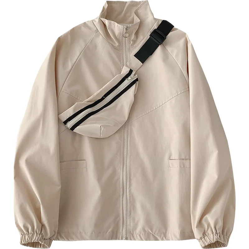 

Casual Striped Women Coats With Bag Autumn New Turtleneck Long-Sleeved Loose All Match Female Outwear Jackets Tops