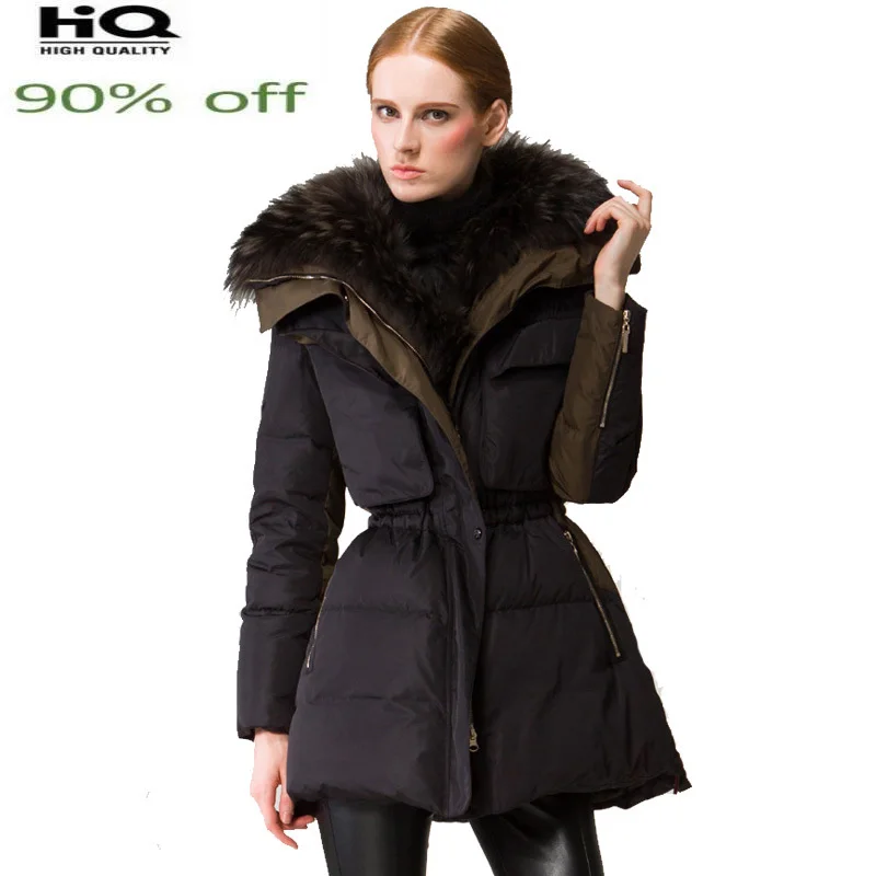 

European Luxury Large Natural Raccoon Fur 2022 duck down Long Jacket Women Parka Thick hooded slim Female Overcoat LX1327