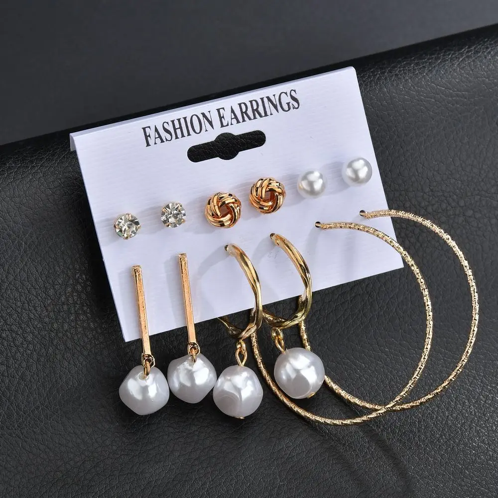 6 пар классический металлический обруч жемчужные стразы серьги подвески