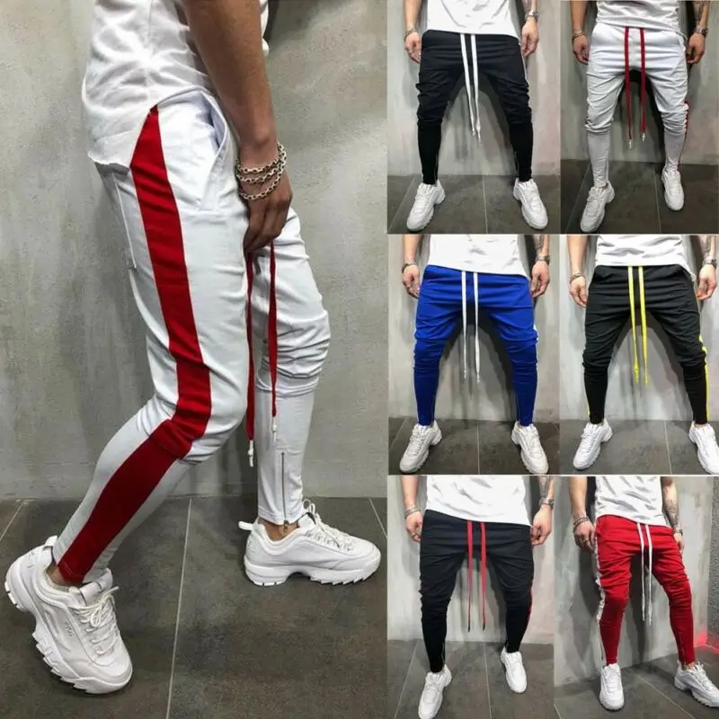 

Men's Hipster PANTS WITH SIDE COLOR STRIPE Zip Jogger Trousers USA