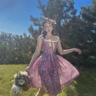 Женское винтажное платье из органзы Le Palace, милое Цветочное платье с квадратным вырезом и открытыми плечами, бальное платье с присборенной талией, лето 2021