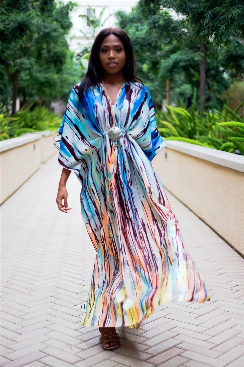 2020 Bohemian Printed Tropical Summer Beach Dress Muticolored Cotton Tunic Women Plus Size Beachwear Maxi Robe plage | Женская одежда