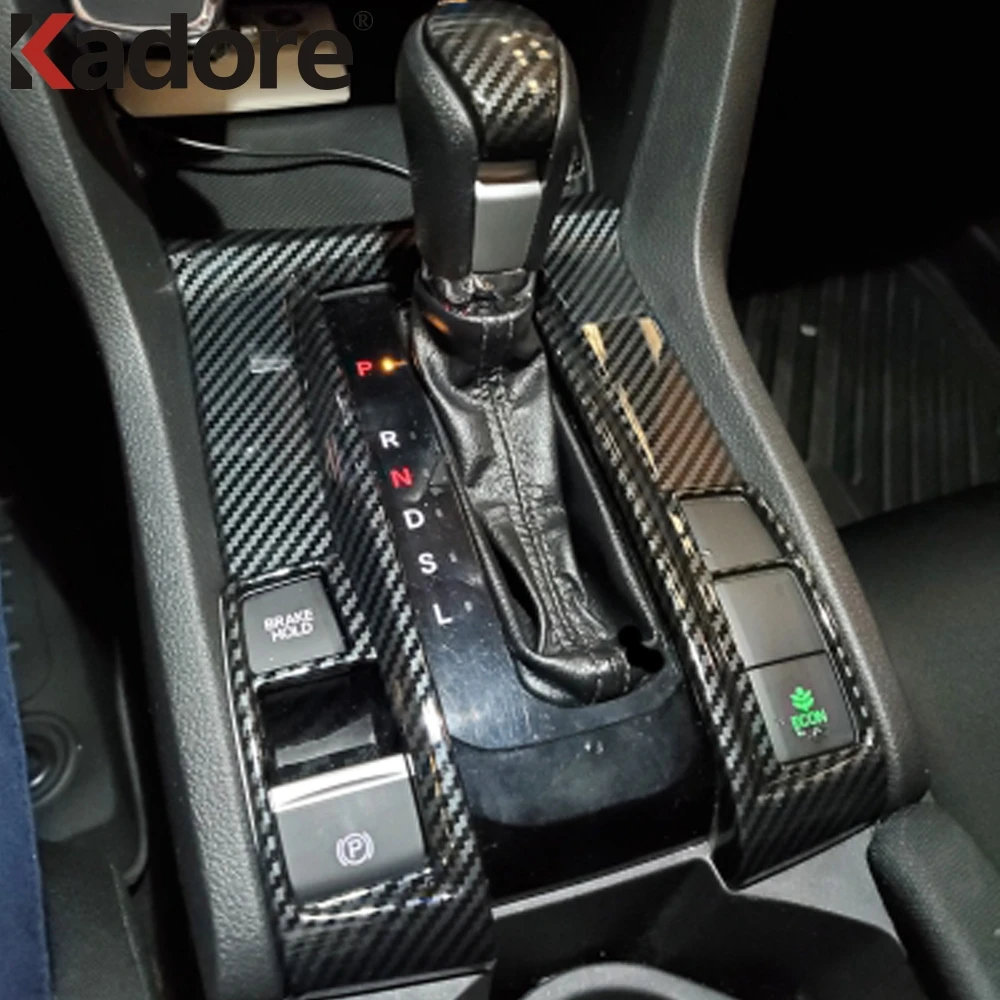 

For Honda Civic 2020 2021 Carbon Fiber Car Gear Shift Box Panel Cover Sticker Trim Strips Garnish Interior Accessories