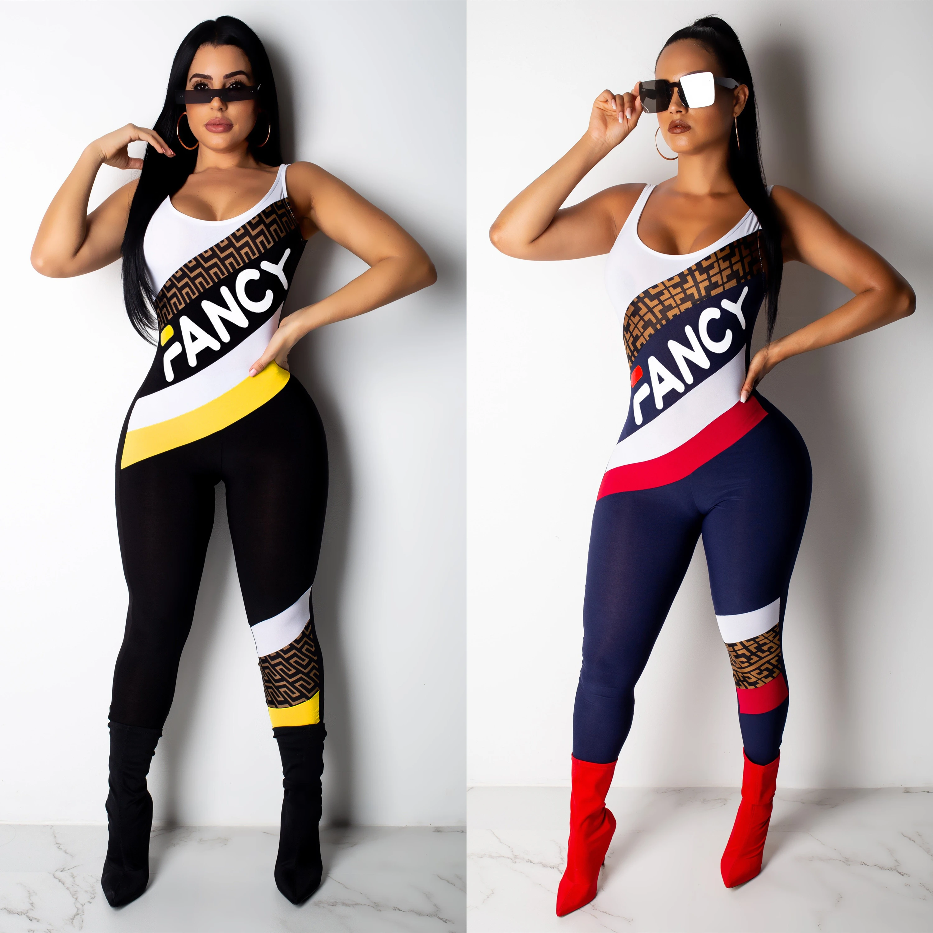 Новый Модный летний комбинезон с буквенным принтом сексуальный прострочкой