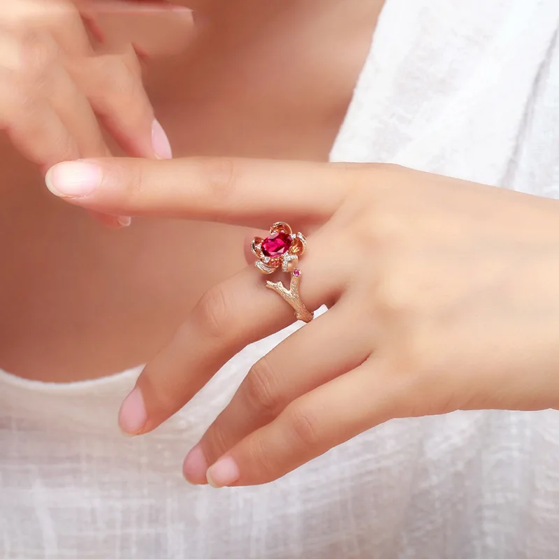 Обручальные кольца с цветком и драгоценным камнем серебро 925 пробы размер 5-10 6