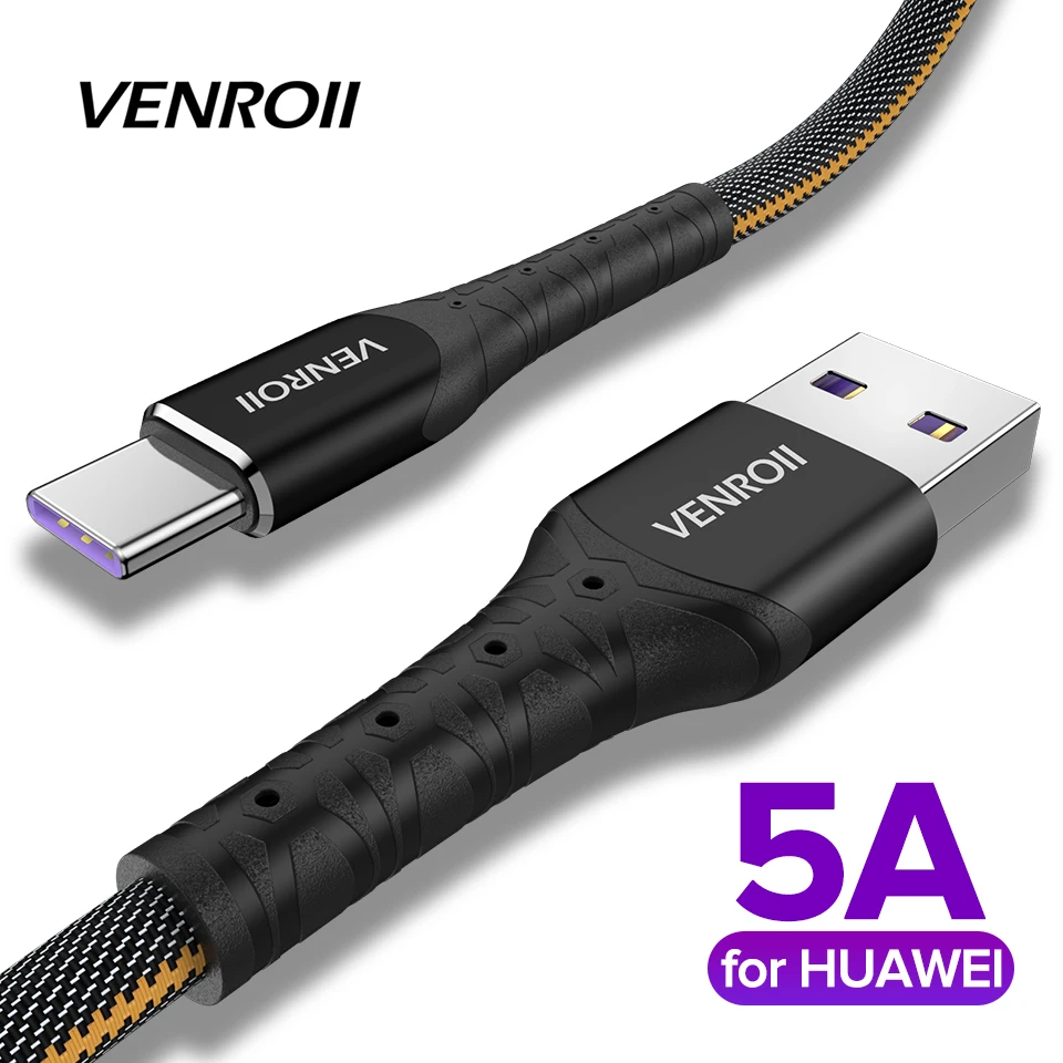 Кабель Venroii USB Type C для быстрой зарядки мобильный телефон кабель USBC Cabo 5A Supercharge QC3.0