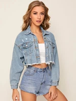 short denim jacket fashion ripped jacket coat street hipster clothing new arrival woman long sleeve hot sale 5 colors xs l