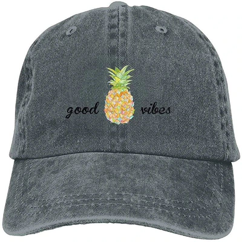 

Vintage Denim Cap Hat The Pineapple Good Vibes Six-Panel Adjustable Sports Trucker Baseball Hat for Adults Unisex