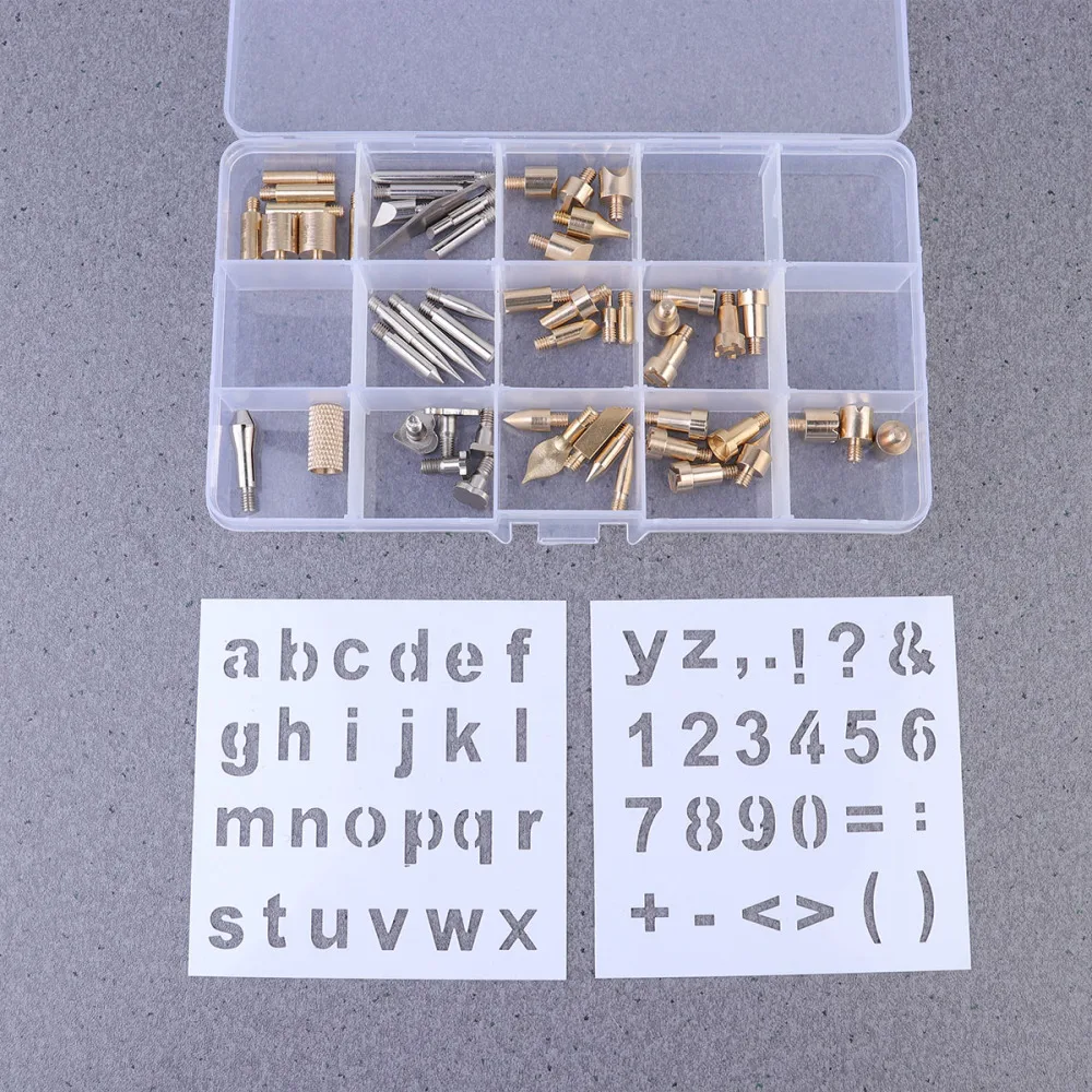 

61Pcs Copper Soldering Iron Tip for Leather Woodworking Sealing Single Line Decorate Pyrography DIY Tools Kit with 4 pc