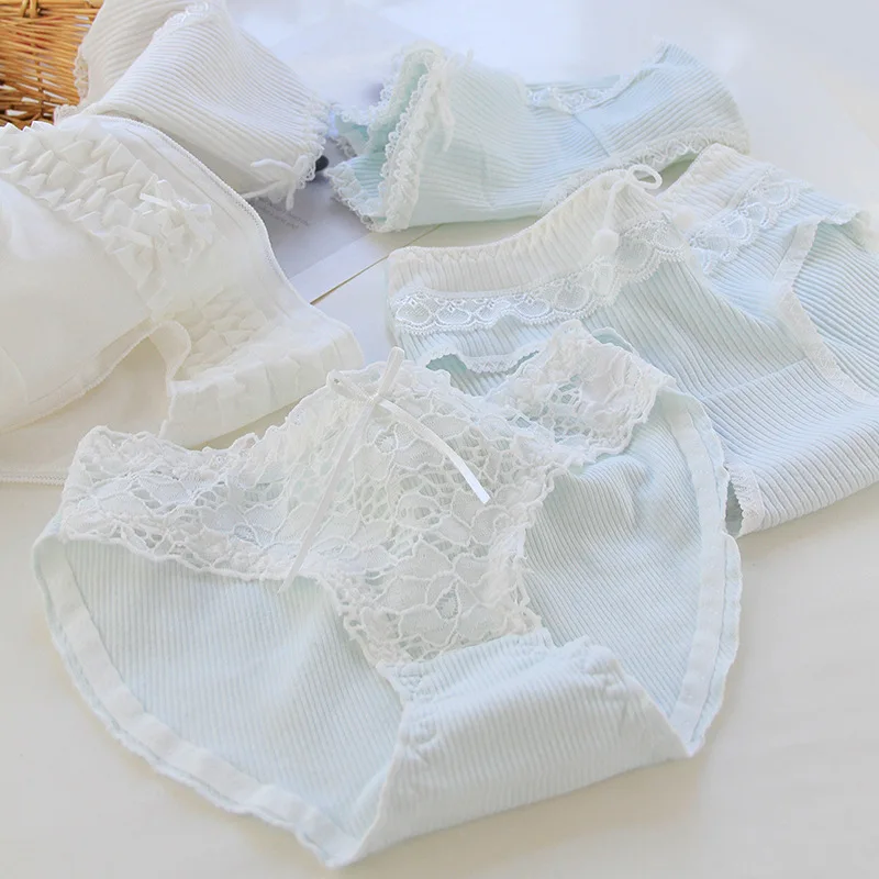 

2021 New Bow-Tie Women's Thread Cotton Panties Lace Trim Maid Briefs Fashion Good Wear Mid-Waist Comfortable Victori Secret C-2
