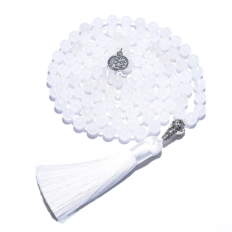 108 Mala украшение из бисера 8 мм Белое Нефритовое узелковое ожерелье медитация Йога