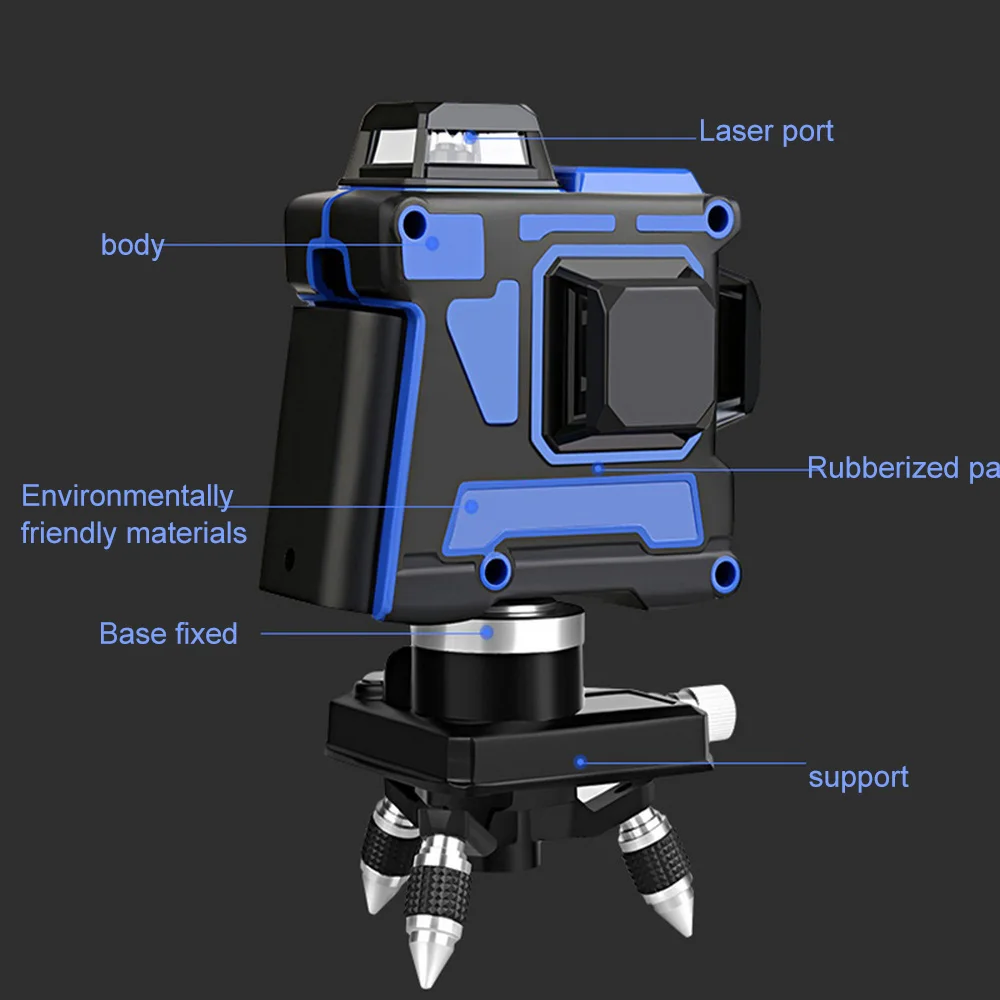 Мощный самонивелирующийся зеленый лазерный 3d уровень 12 линий синий корпус 360