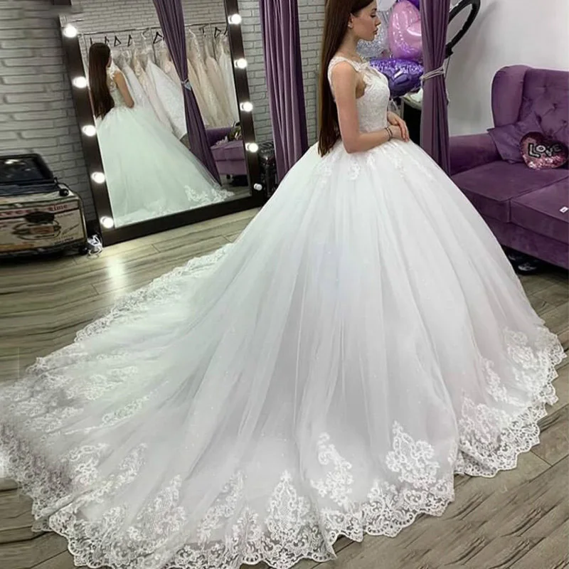 

Vestidos de Novia 2022 White Lace Appliques Ball Gown Wedding Dresses Lace Up Back Luxury Wedding Gowns Bride Dresses