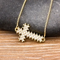 aibef new trendy simple fashion cross pendant long chain necklace for women gold color cz stone jewelry christian ornament gifts