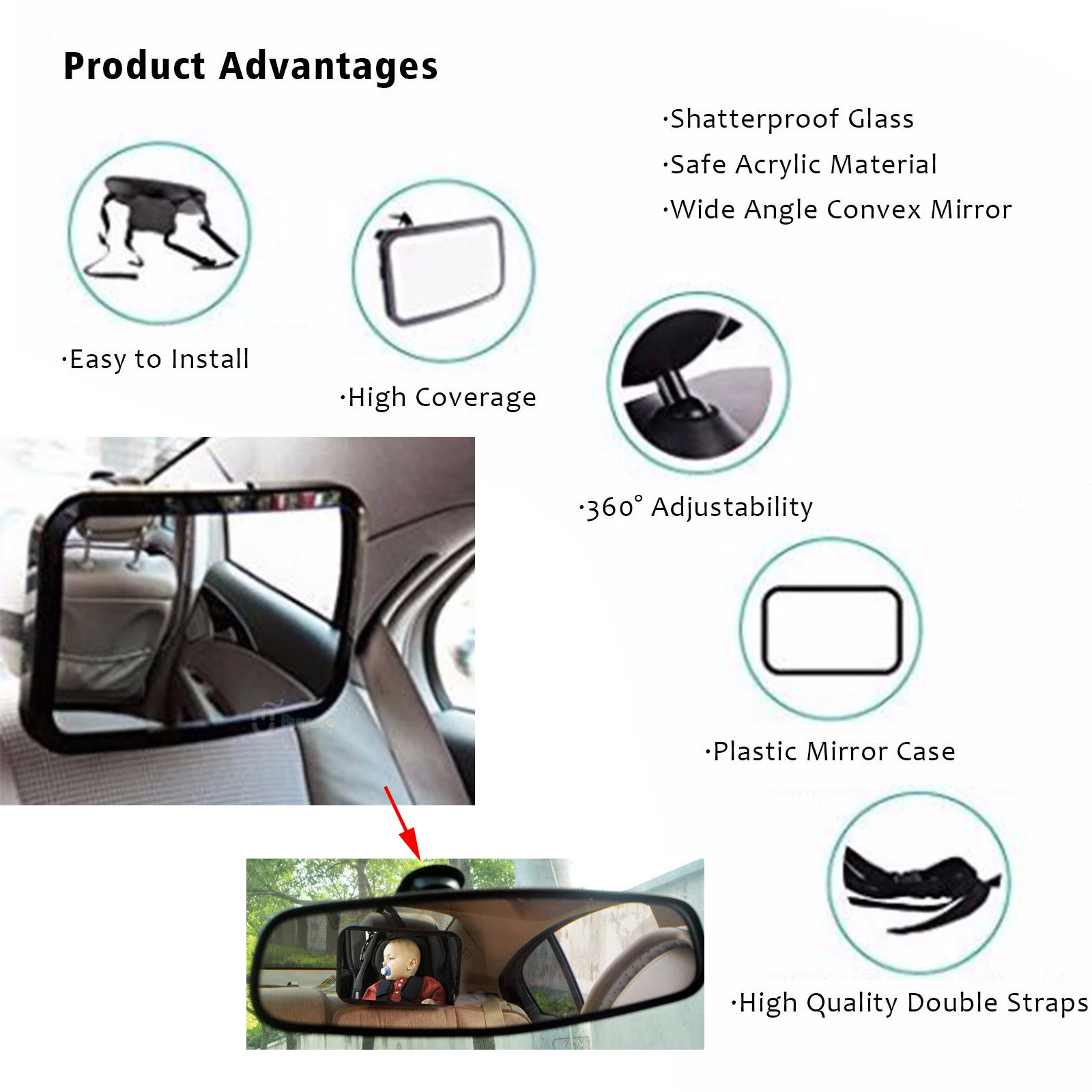 360 Degree Adjustment Car Rearview Mirror Baby Safety Adjustable Rear Seat For Babies Kids Accessories A30 | Автомобили и