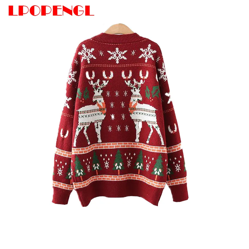 

Knitted pullover ugly sweater 2020 autumn winter new women's tops Christmas clothes sweet style round neck loose fashion