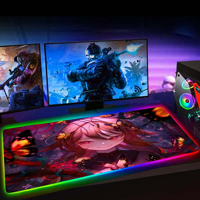 Rgb Hu Tao Genshin ударопрочный коврик для мыши 90X35 Kawaii компьютерные игровые аксессуары L
