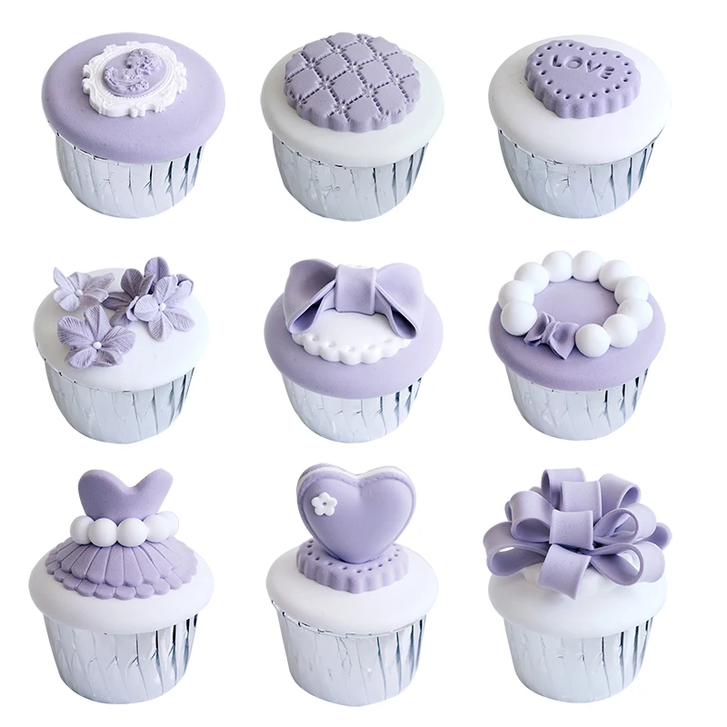 Фиолетовый торт Торт Помадка чашка поддельный реквизит Окно украшения