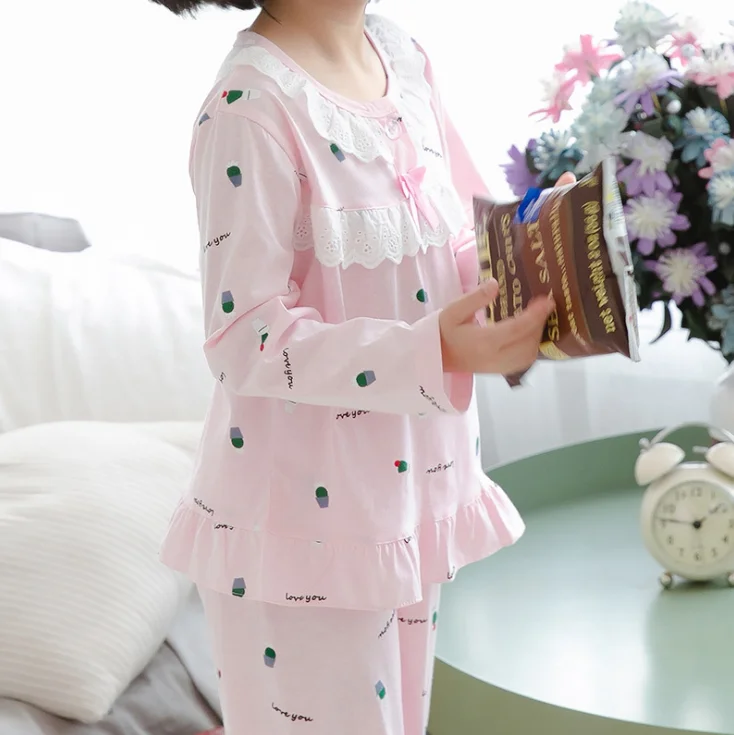 

3-12 Yrs Autumn Girls Pajamas Suit Flower Print Lace Kids Pyjamas Sets Baby Girl Clothes Cotton Baby Pijamas Children Homewear