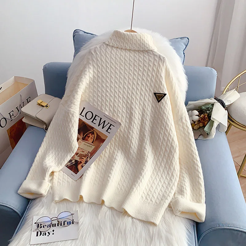 

EBAIHUI Basic Turtleneck Women Sweaters Autumn Winter Tops Solid Color Twist Knitted Vintage Straight Pullover Soft Warm Jumper