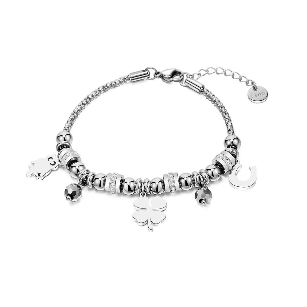 

Fashion Clover Bracelet For Women StainlessSteel Musical Note Anchor Star Heart Charm Bracelets Fashion Jewelry 2020 New