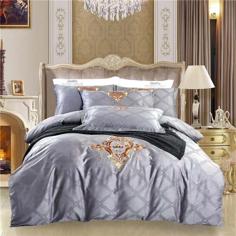 

4pcs Luxury Cotton Jacquard Europe Aristocracy Bedding Set Embroidered Duvet cover set Bed Sheet Pillowcases Queen size