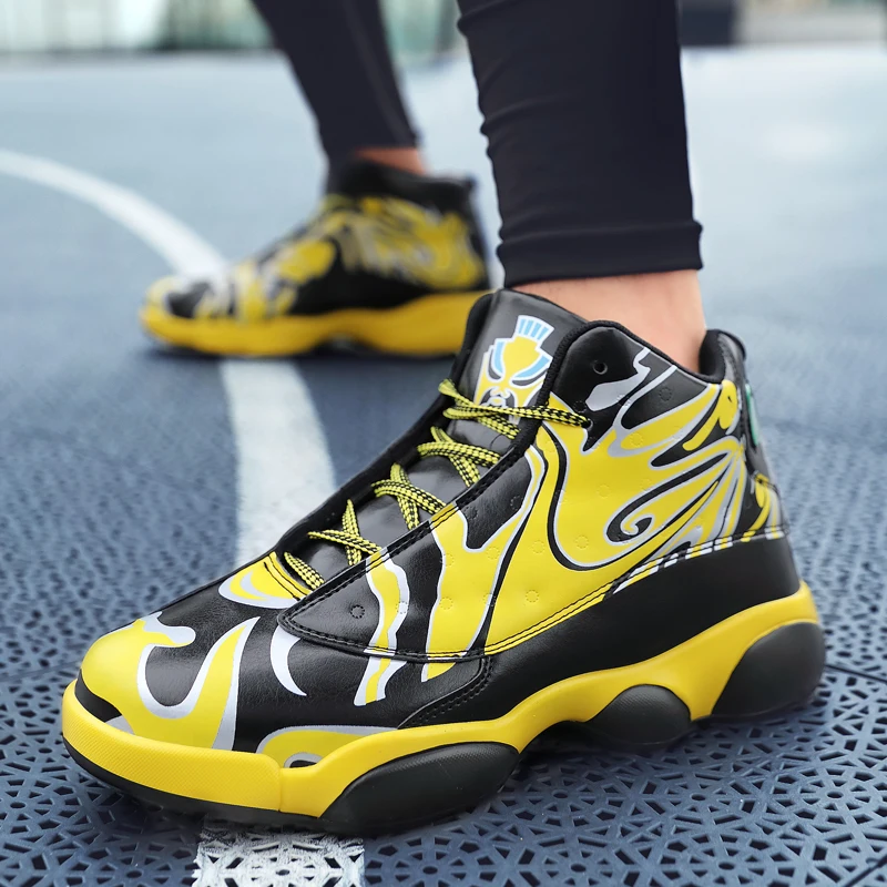 Boys Basketball Boots Yellow Youth Athletic Trainers Training Classic Men Basketball Shoes Stylish Retro Sport Shoes Men 36-46