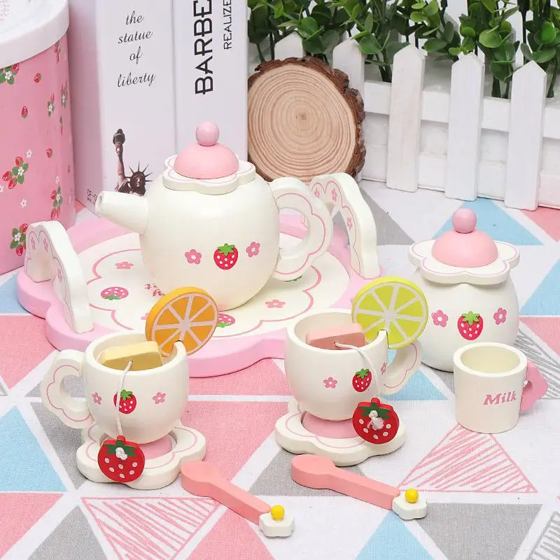 

Wooden Creative White Afternoon Tea Set Lemon Simulation Play House Kitchen Strawberry Cake Early Education Children's Toy Gift